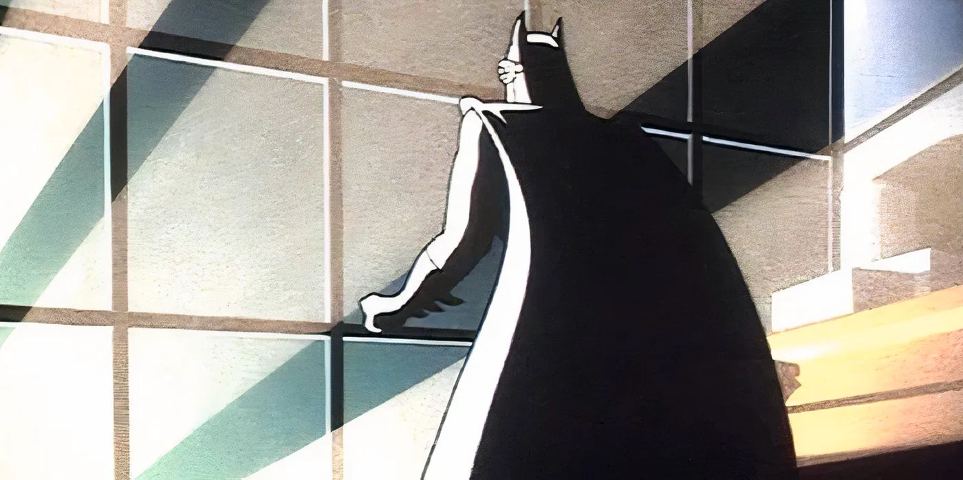 Batman standing in a spotlight in Batman: The Animated Series, On Leather Wings Image