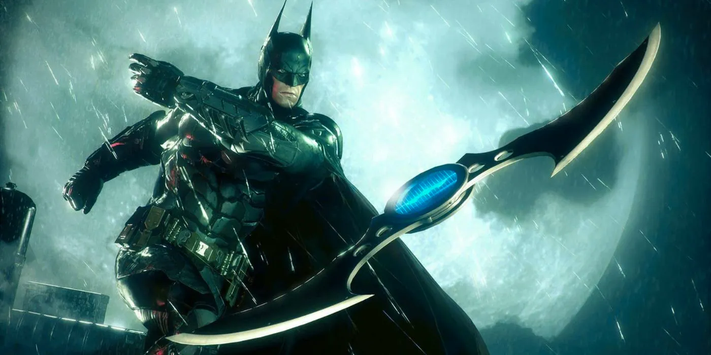 Batman throwing a Batarang in Arkham Knight Image