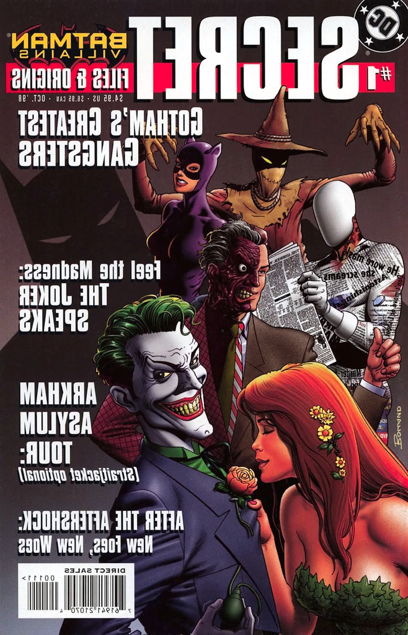 Batman Villains Secret Files & Origins 1 Main Cover: Poison Ivy, the Joker, and more villains on a comic book cover. Image