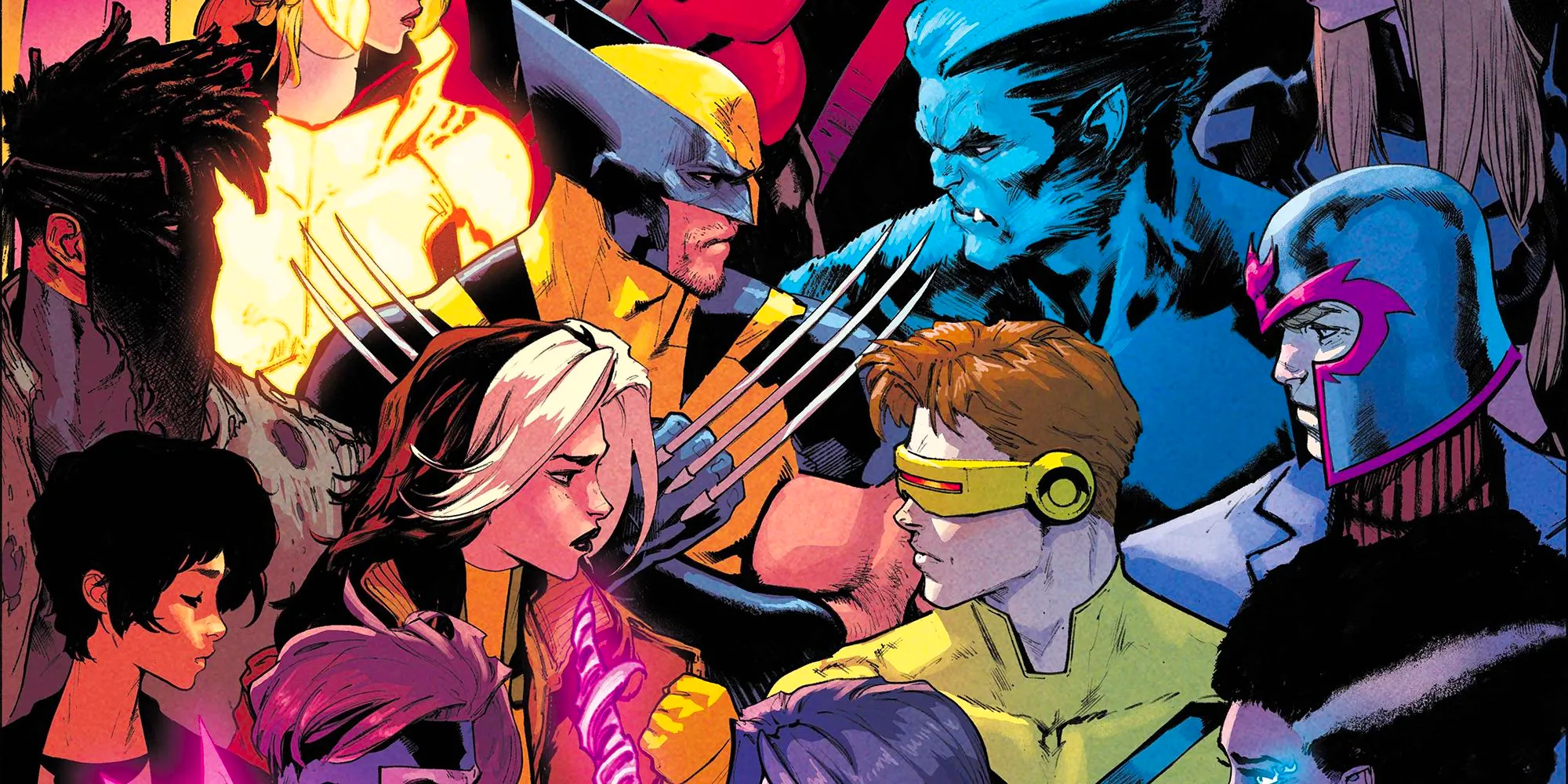 Beast, Magneto, and Cyclops face off against Wolverine, Rogue, and Gambit as they gear up to fight in Raid on Greymalkin. Image