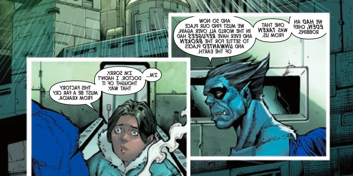 Beast mourns losing Krakoa to Chief Robbins in X-Men #1. Image