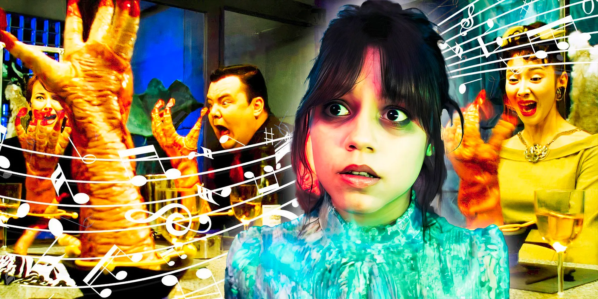 Beetlejuice Day-O dinner scene and Jenna Ortega's Astrid Image