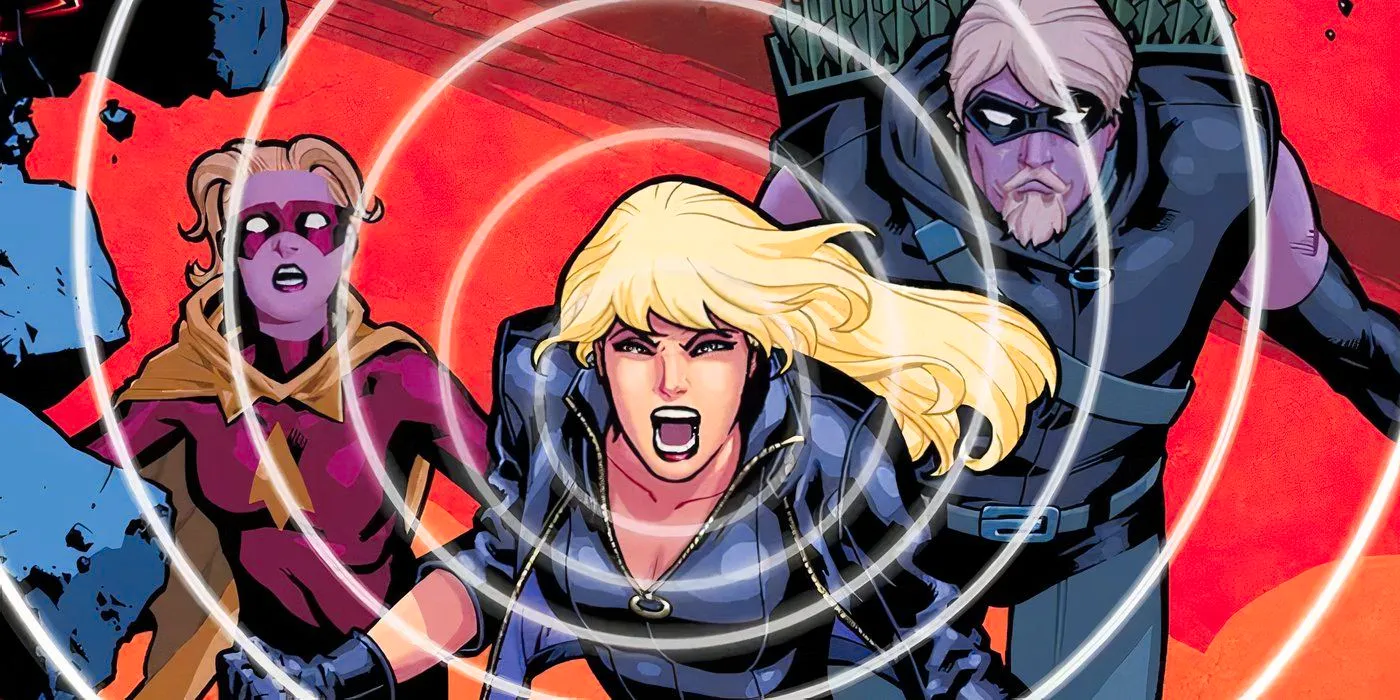 Black Canary Screeches with Green Arrow and Speedy in the background Image