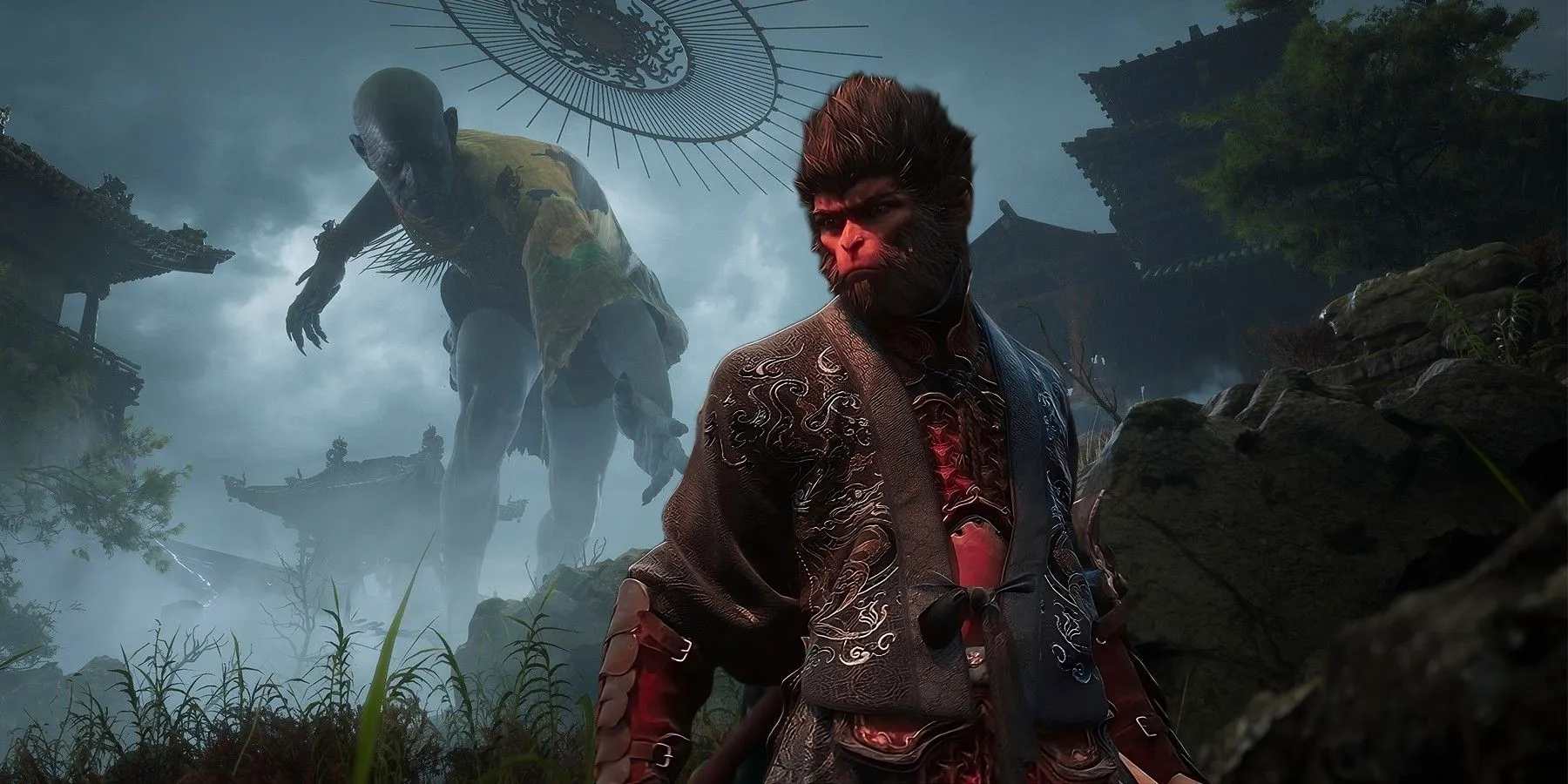 Black Myth Wukong boss in the distance and the Destined One. Image