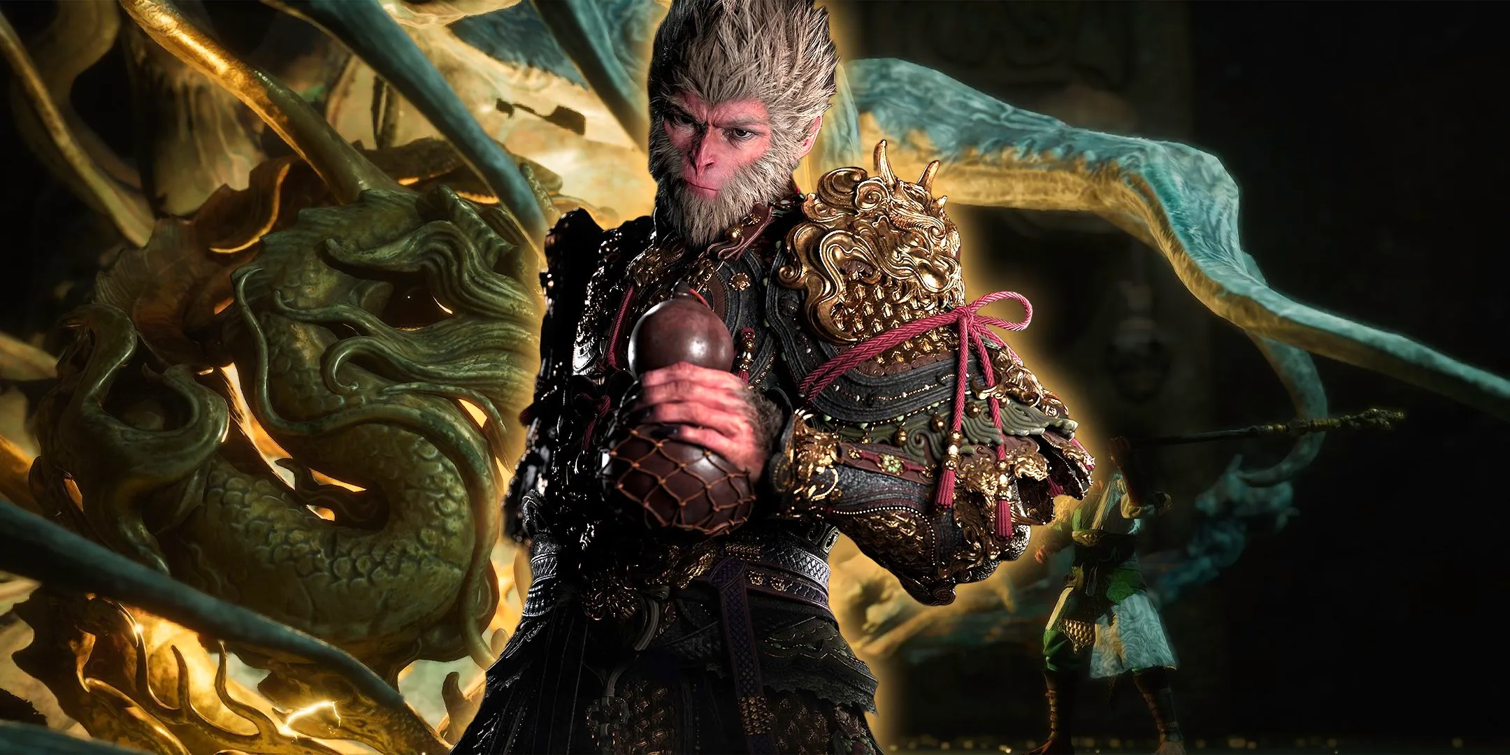 Black Myth Wukong Destined One in front of a fallen Captain Wise-Voice boss. Image