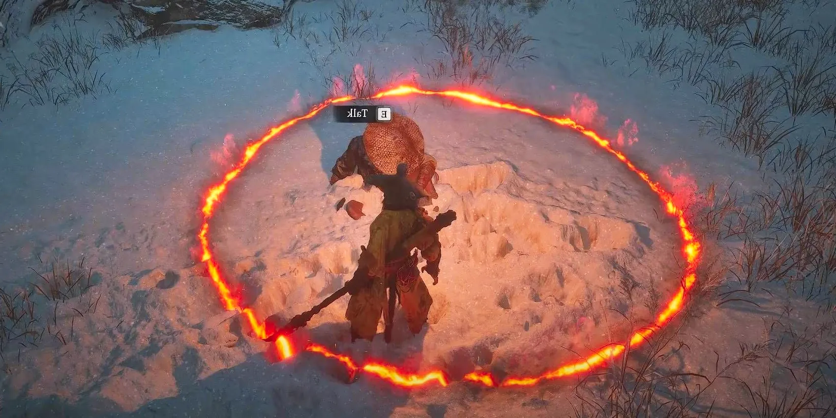 Black Myth Wukong helping the Treasure Hunter NPC by casting Ring of Fire spell Image