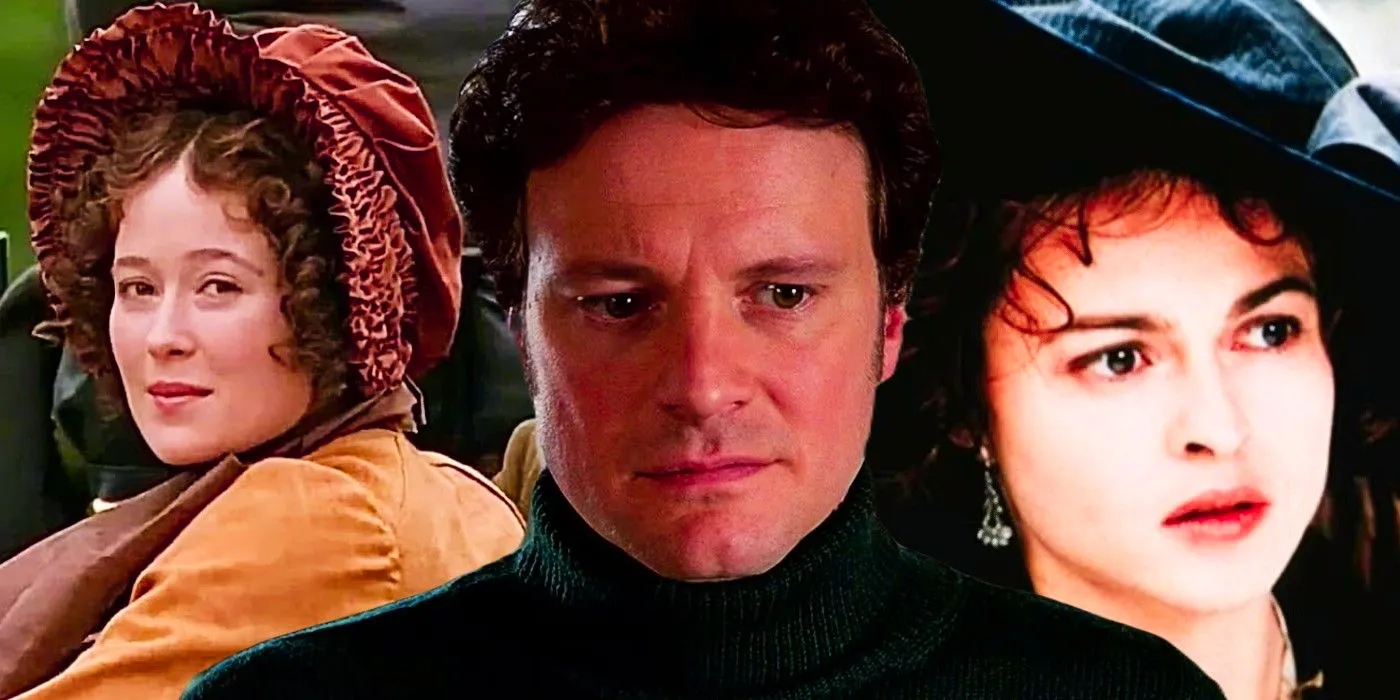 Blended image of Helena Bonham-Carter in The Wings of the Dove, Colin Firth in Bridget Jones's Diary, and Jennifer Ehle in Pride & Prejudice Image