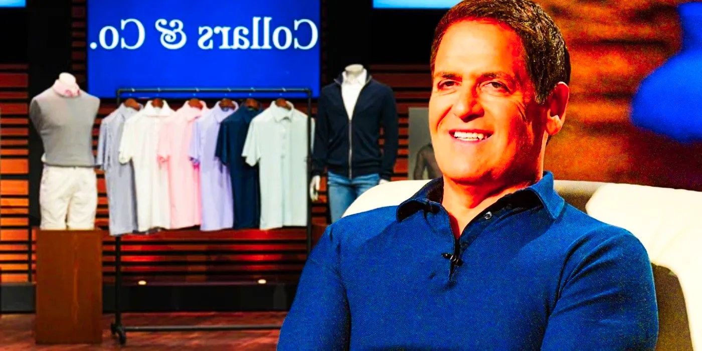 Blended image of Mark Cuban and the Collars and Co stand in Shark Tank Image