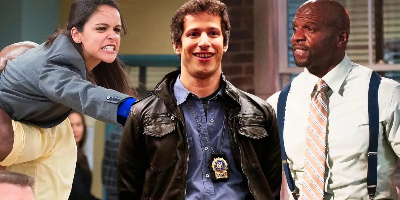 Blended image of Terry (Terry Crews), Jake (Andy Samberg), and Amy (Melissa Fumero) Image