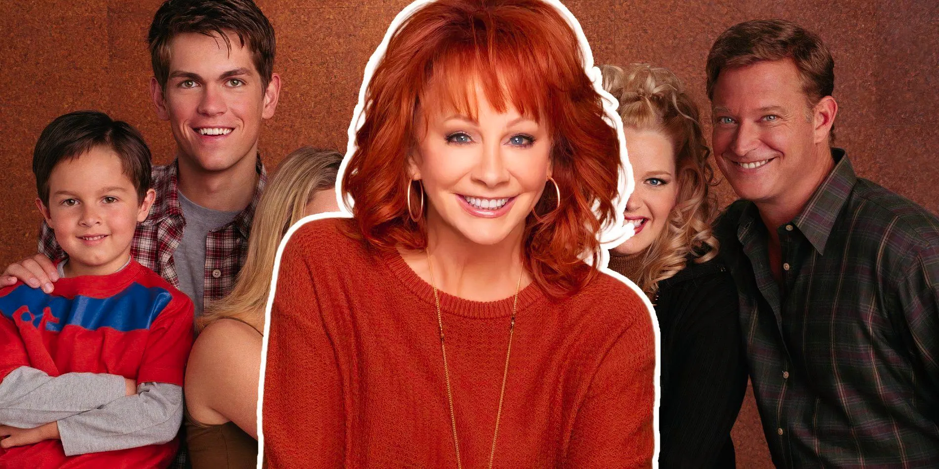 Blended image of the Reba cast with Reba McEntire prominently featured Image