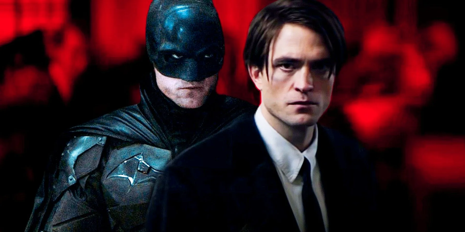 blended image with Robert Pattinson's Batman and Pattinson's Bruce Wayne from The Batman Image