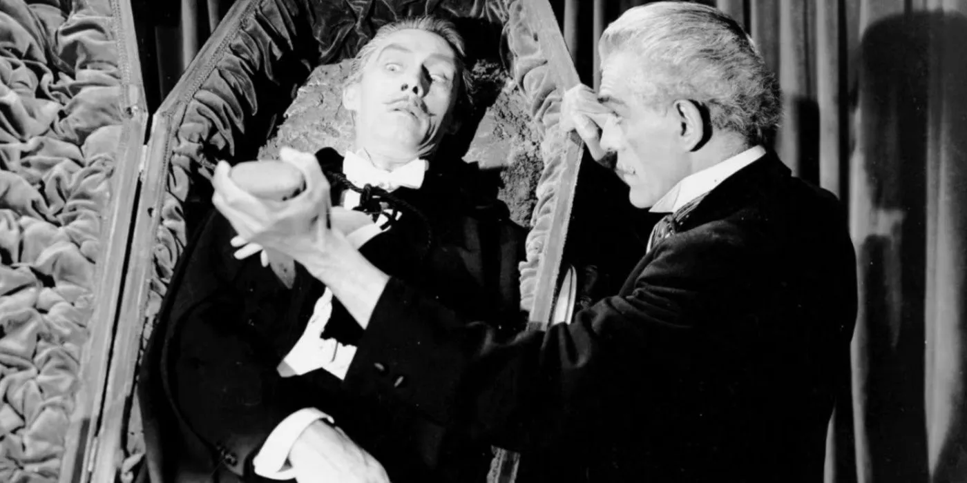 Boris Karloff removes the stake from Dracula's heart in House of Frankenstein Image