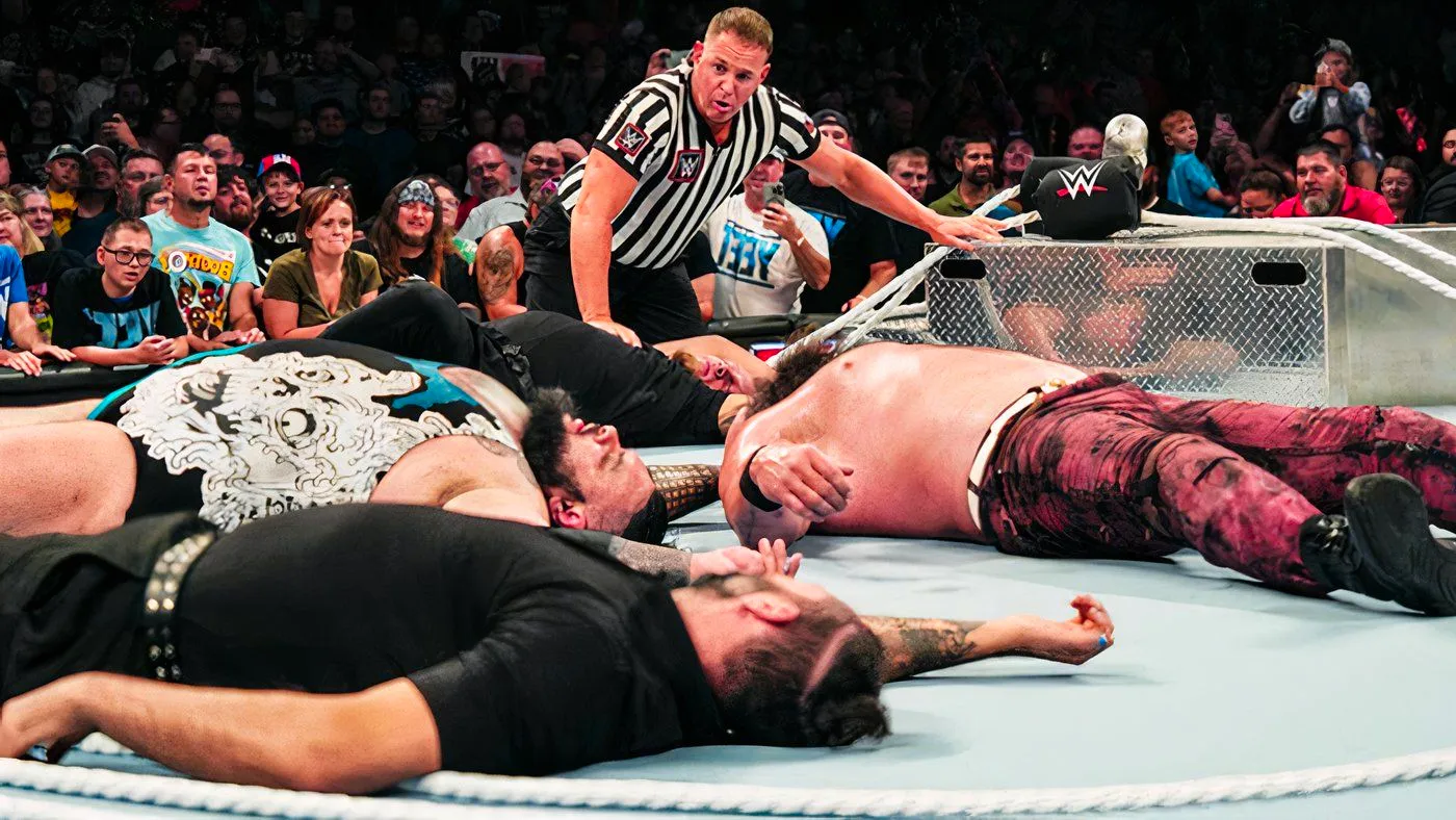 Braun Stowman, Bronson Reed, and Seth Rollins in the Last Monster Standing Match on Raw Image