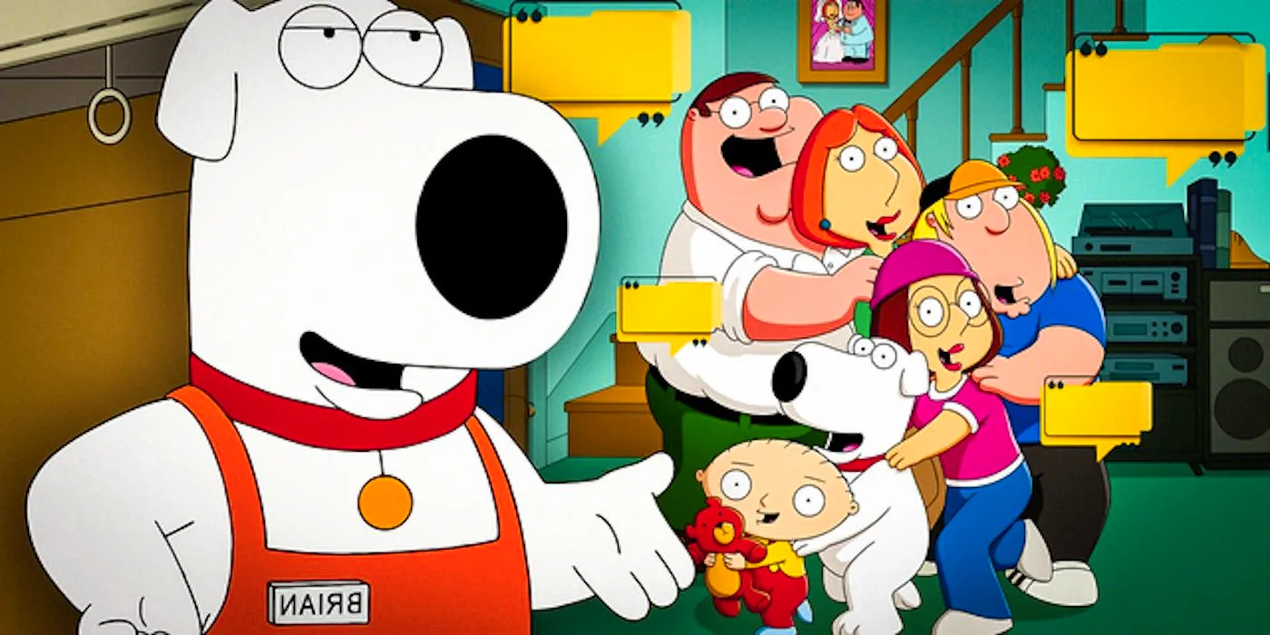 Brian smiling and talking beside the Griffin family in Family Guy Image