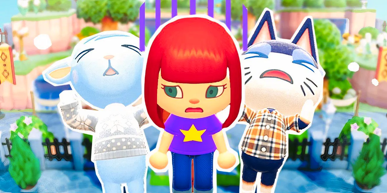 Brown-haired Animal Crossing character with the sadness emote, with two Animal Crossing villagers cryind behind her.  Image