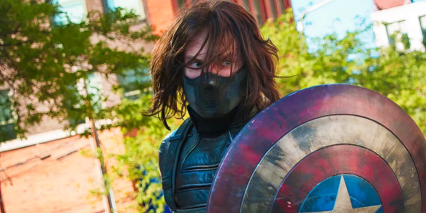 Bucky Barnes' Winter Soldier with Captain America's shield in Captain America The Winter Soldier Image