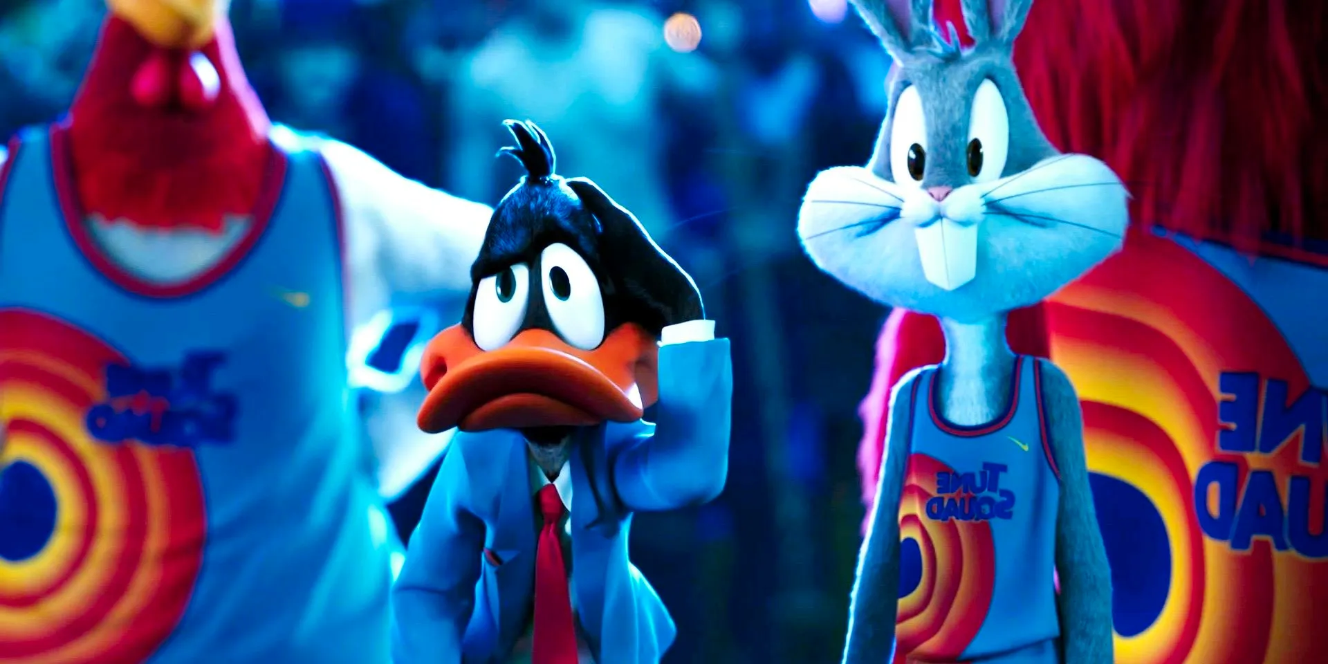 Bugs Bunny and Daffy Duck in their basketball uniforms in Space Jam A New Legacy Image