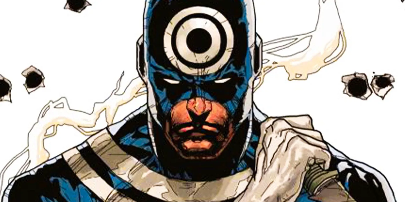 Bullseye surrounded by bulletholes in Marvel Comics Image