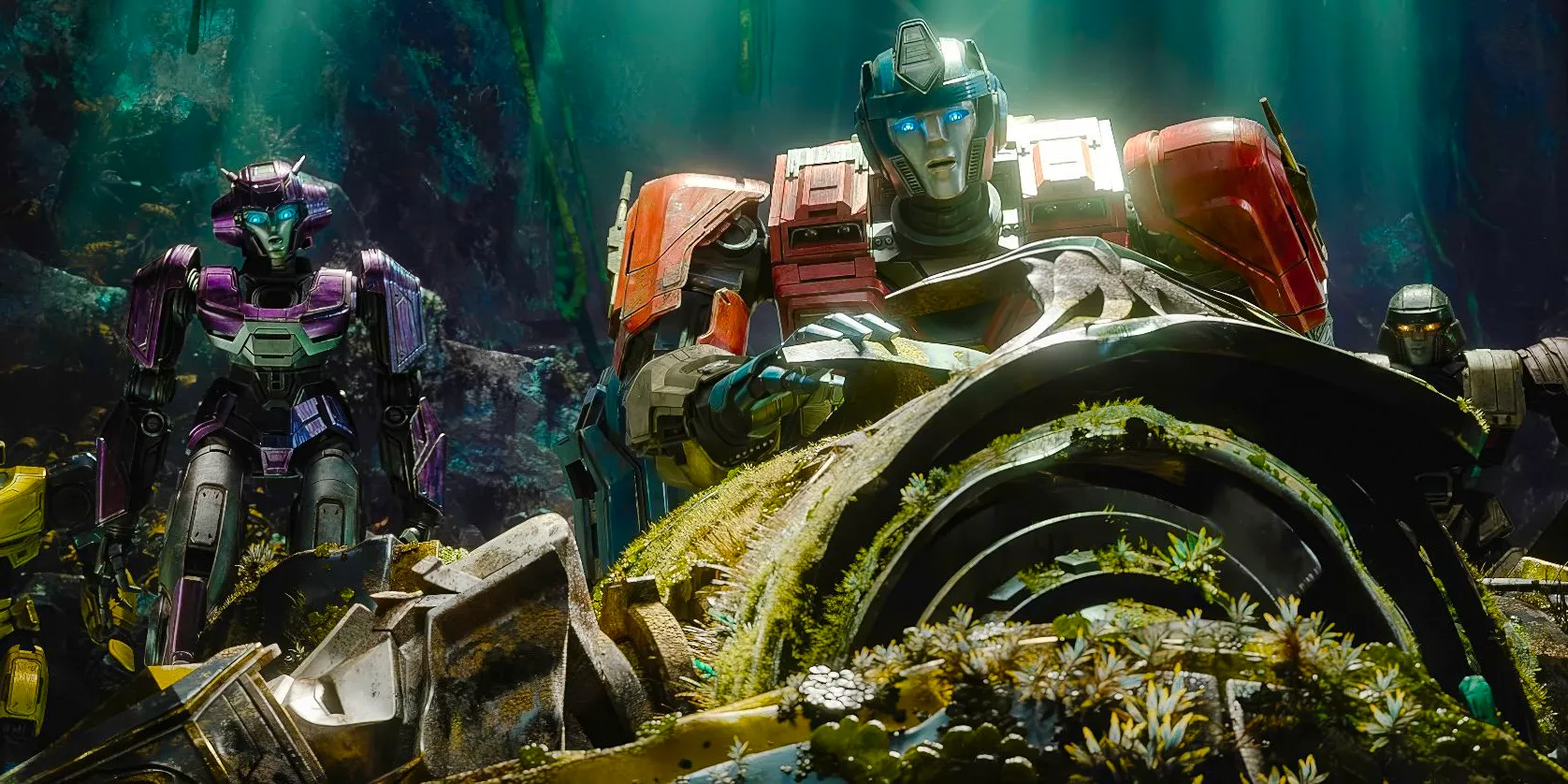 Bumblebee and Elita1 find the remains of a Transformer in Transformers One Image