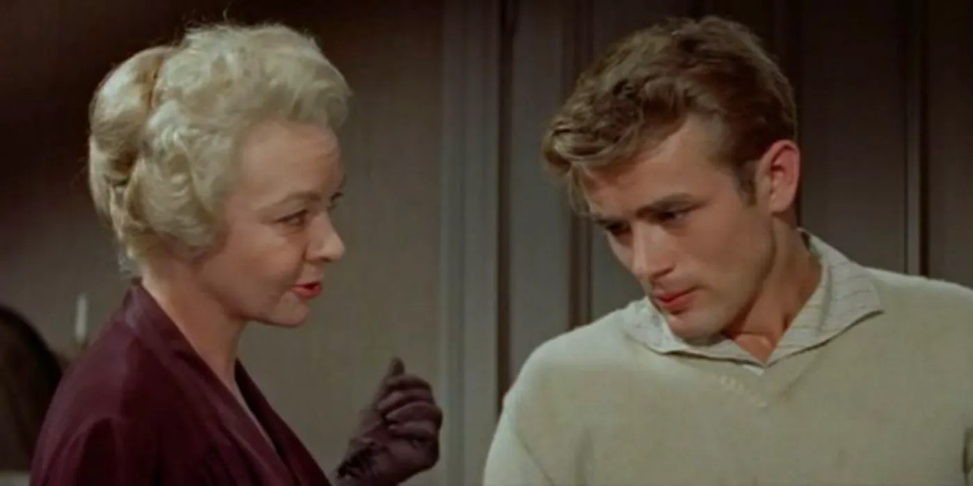 Caleb (James Dean) and Kate (Jo Van Fleet) talking in the 1955 movie adaptation of East of Eden Image