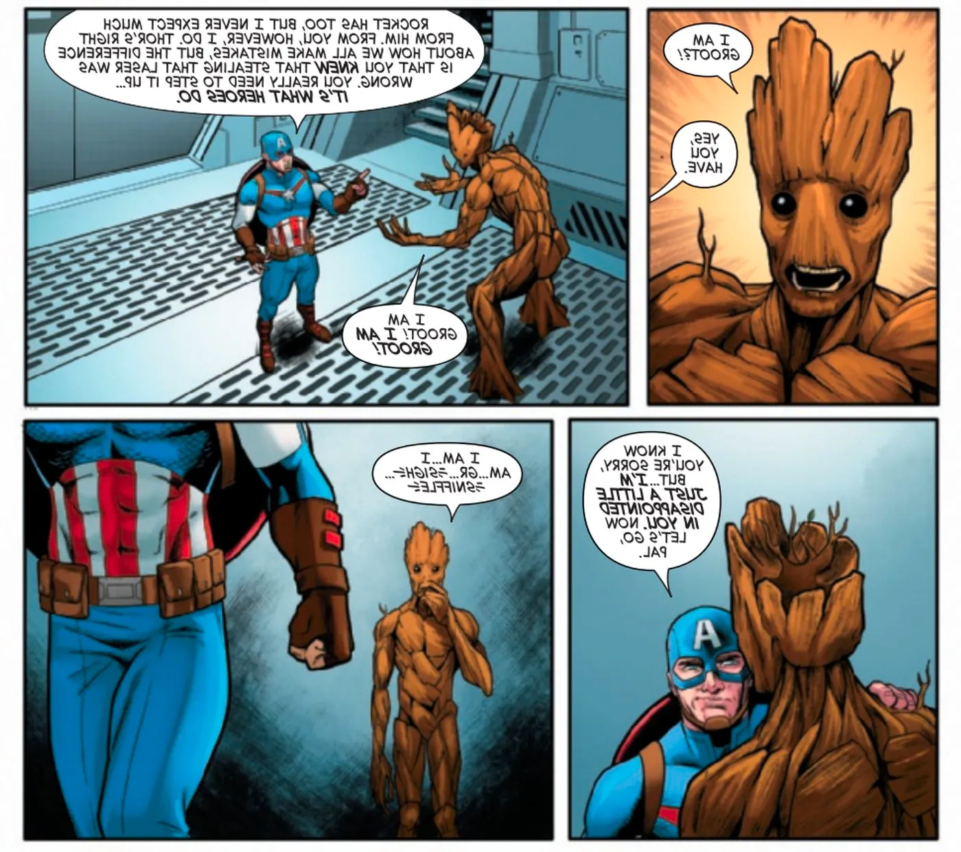 Captain America Explains Why He's Disappointed in Groot, Telling Him He Should Be Setting a Good Example and Not Letting Rocket Continue to Steal Image