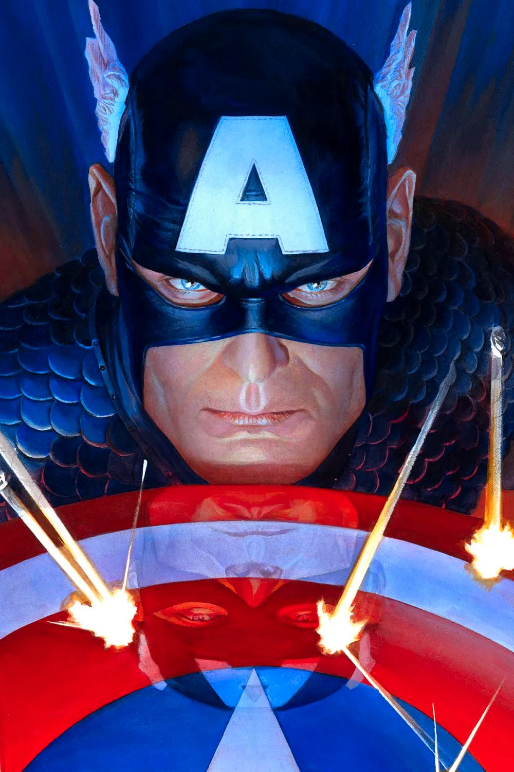 Captain America Face and Shield in Alex Ross Comic Cover Art Image