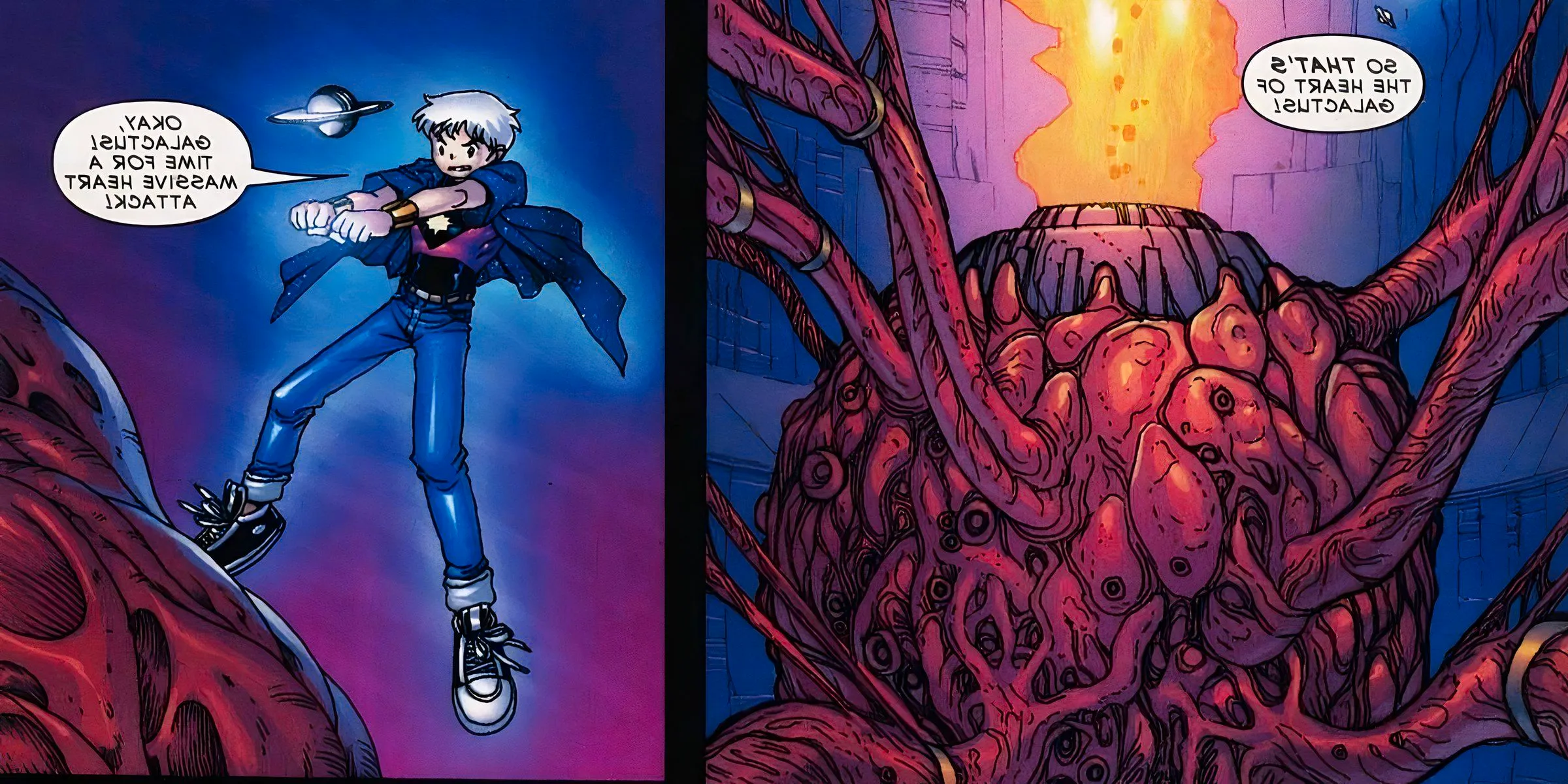 Captain Marvel attacks the heart of Galactus. Image