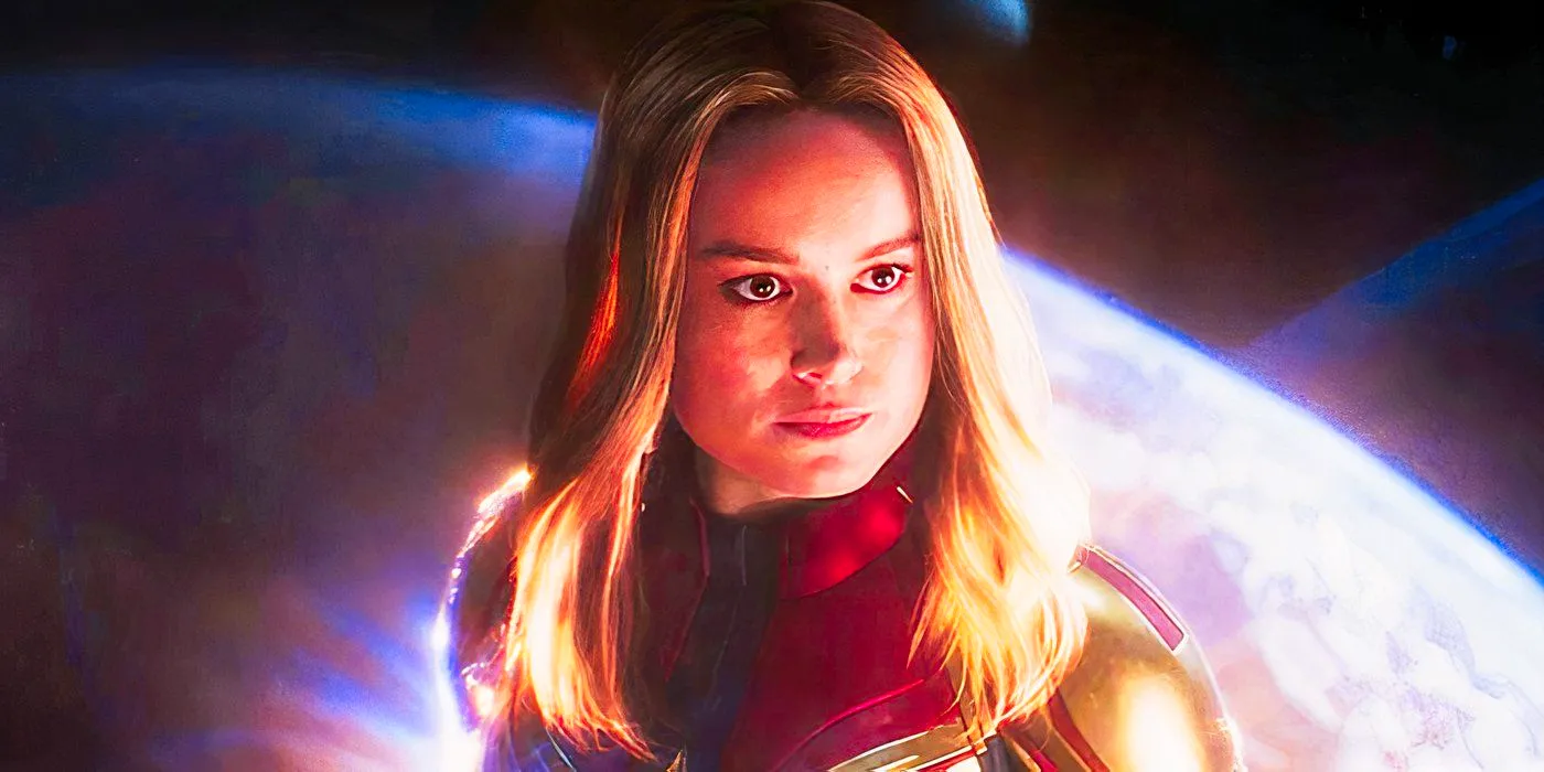 Captain Marvel flying in space in Avengers Endgame Image