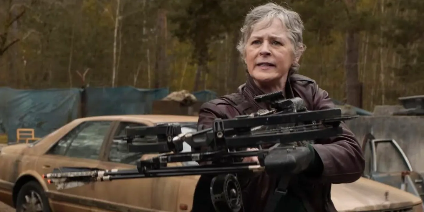 Carol with Daryl's crossbow in The Walking Dead: Daryl Dixon - The Book of Carol. Image