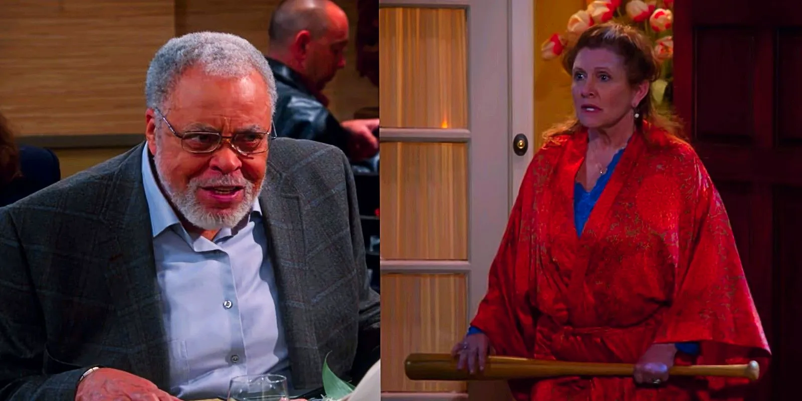 Carrie Fisher as herself and James Earl Jones as himself in The Big Bang Theory season 7 episode 14 Image