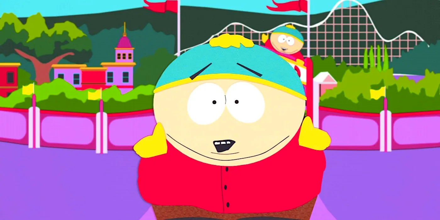 Cartman dancing in front of an amusement park in South Park Image