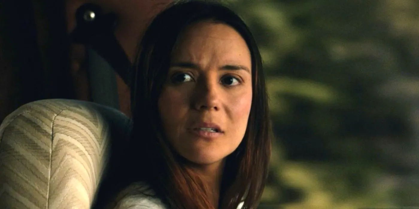 Catalina Sandino Moreno as Tabitha Matthews in a car looking scared in From. Image