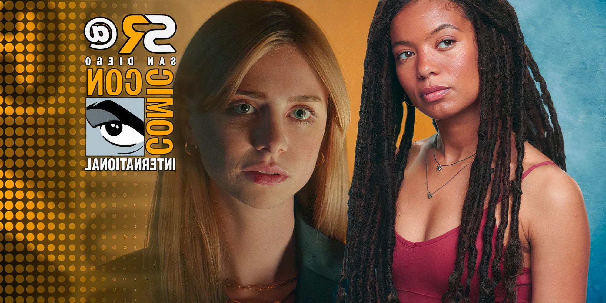 Cate and Marie from Gen V season 1 (2023) with the Screen Rant SDCC overlay Image