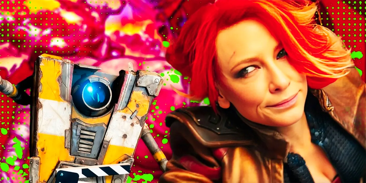 Cate Blanchett as Lilith Next to Claptrap from Borderlands Image