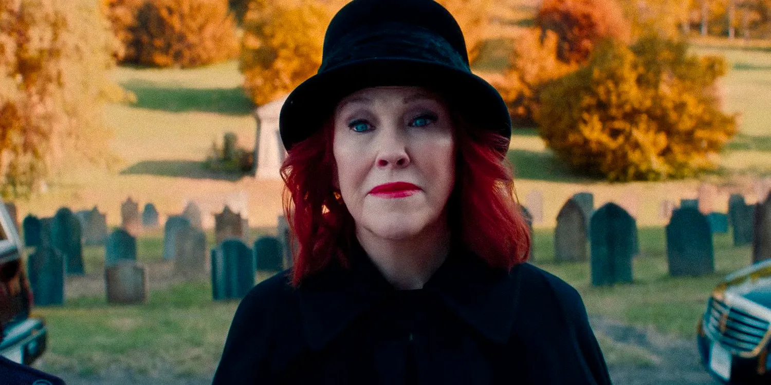 Catherine O'Hara as Delia Deetz at a funeral in Beetlejuice 2 Image