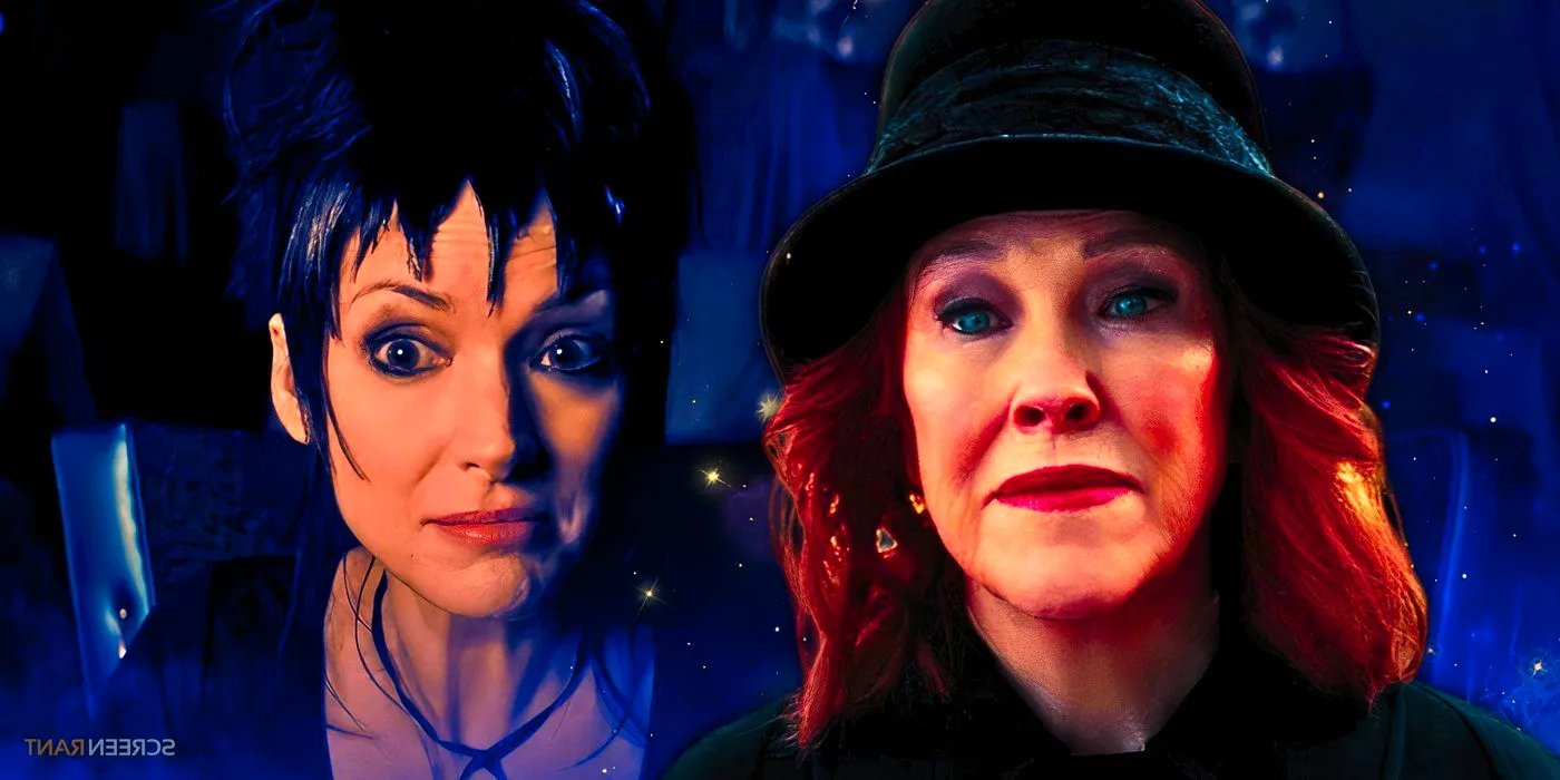 Catherine O'Hara as Delia wearing a hat next to Winona Ryder as Lydia in Beetlejuice 2 Image