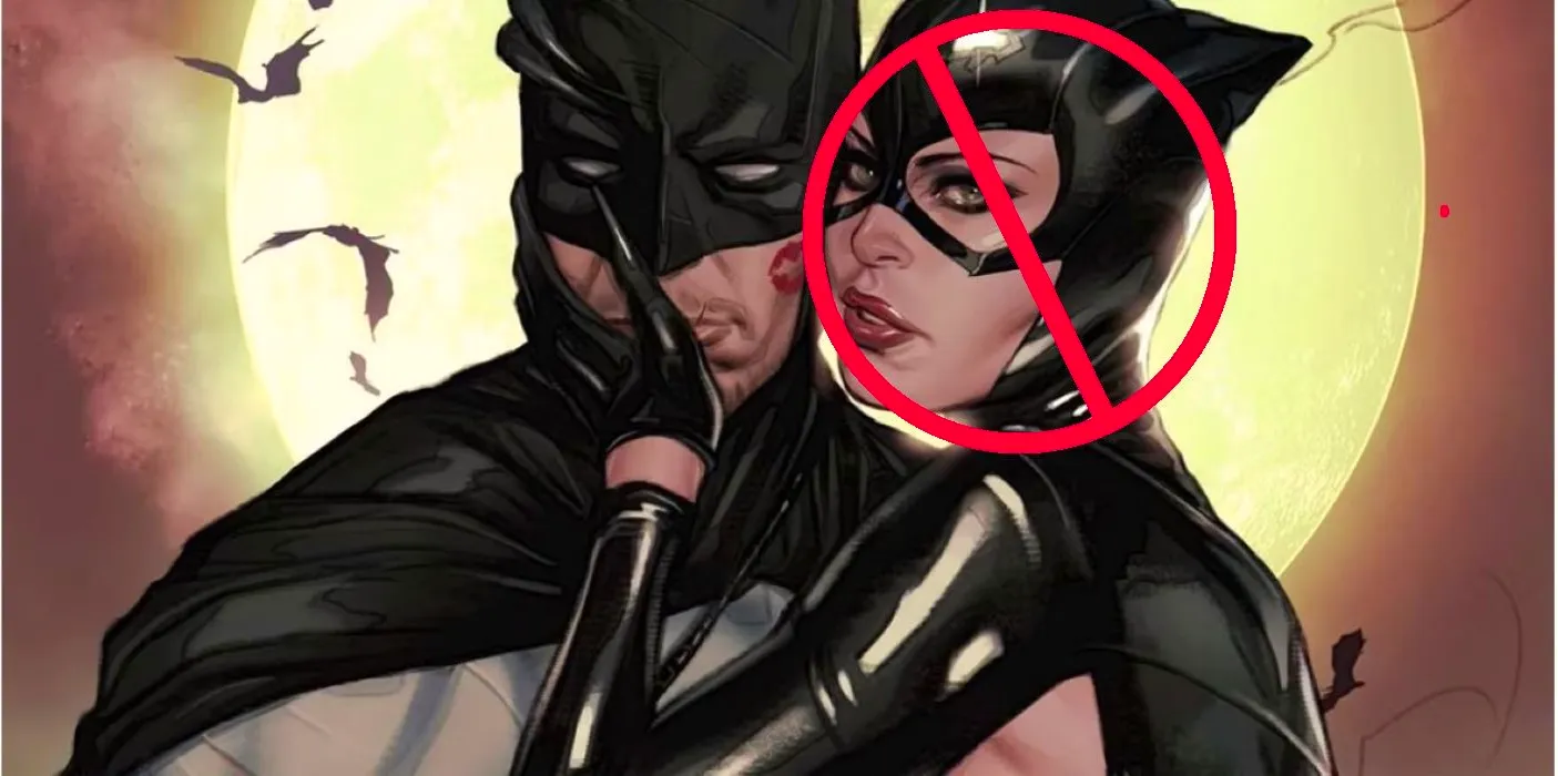 Catwoman and Batman romance kiss, Selina face crossed out Image