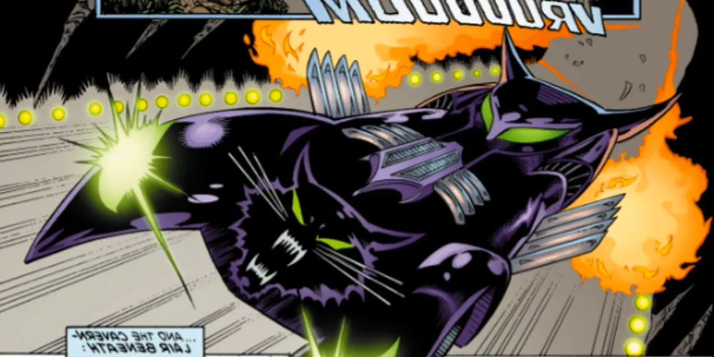 Catwoman's Catmobile zooms down the road in Catwoman: Guardians of Gotham. Image