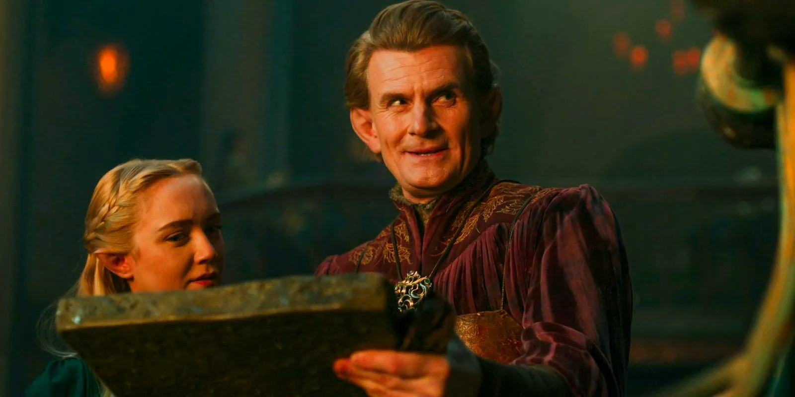 Celebrimbor (Charles Edwards) and Mirdania (Amelia Kenworthy) in The Lord of the Rings: The Rings of Power Season 2 Episode 2 Image