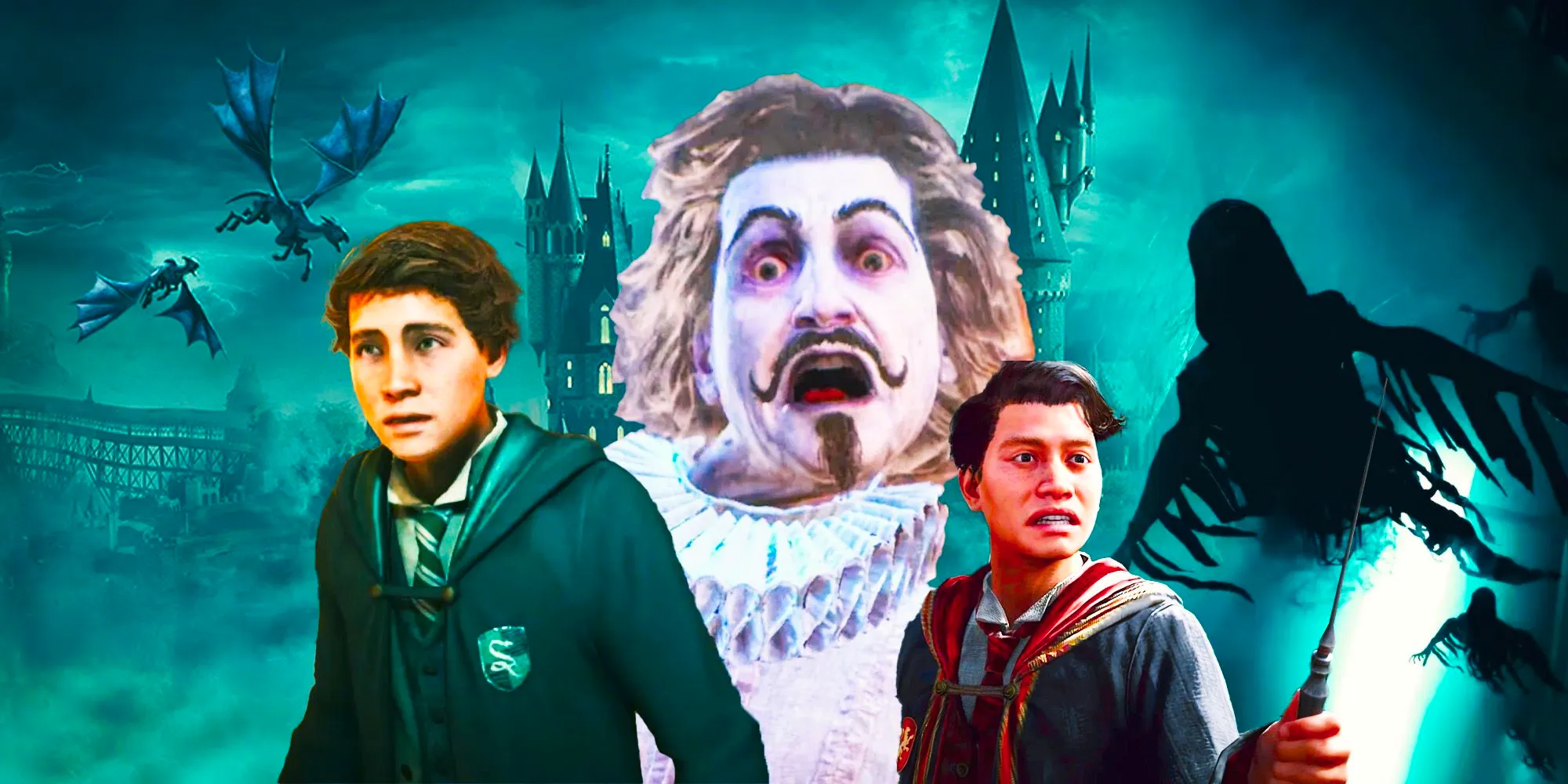 Characters from Hogwarts Legacy looking scared Image