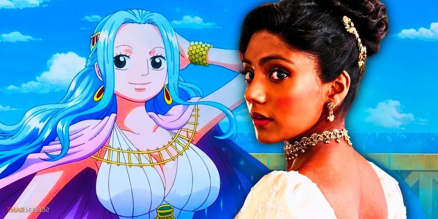 Charithra Chandran as Edwina Sharma in Bridgerton and Vivi from the One Piece anime. Image