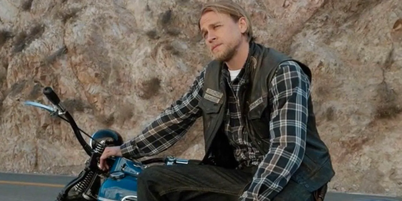 Charlie Hunnam as Jax Teller on his bike in Sons of Anarchy Image