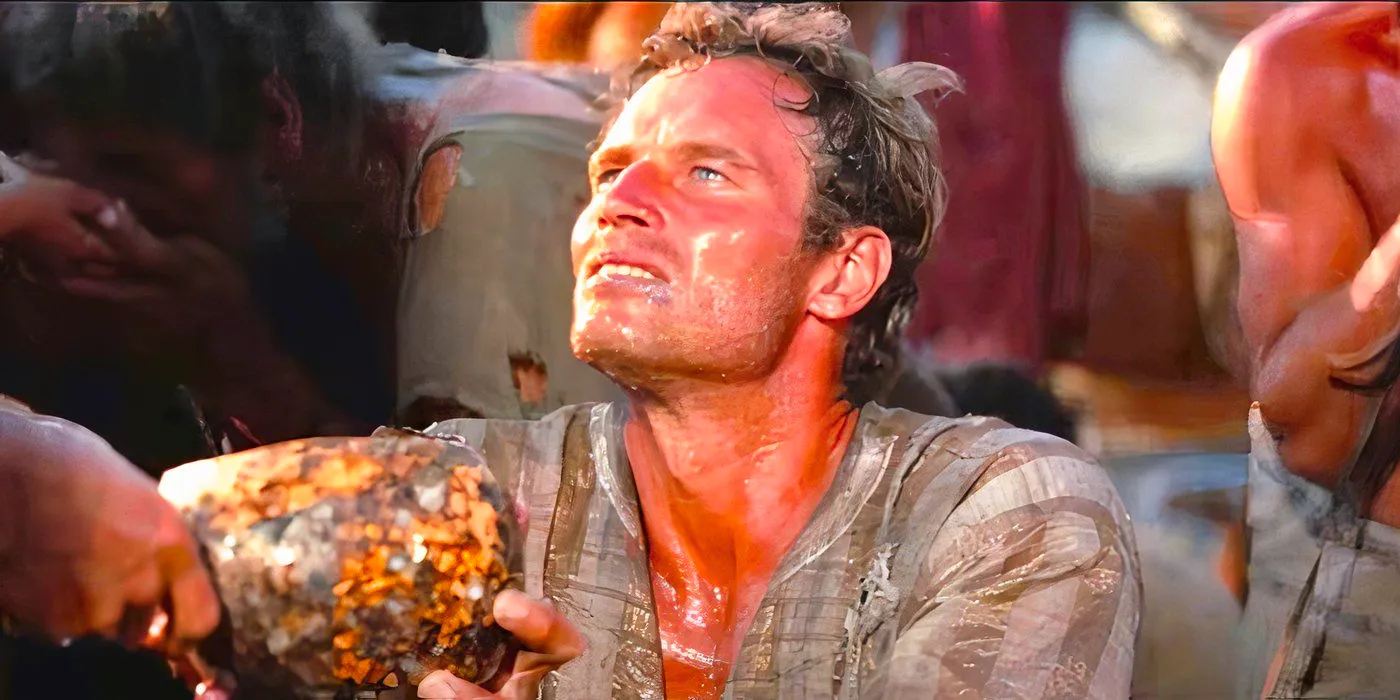 Charlton Heston as Judah Ben-Hur getting water from Jesus in Ben-Hur 1959 Image