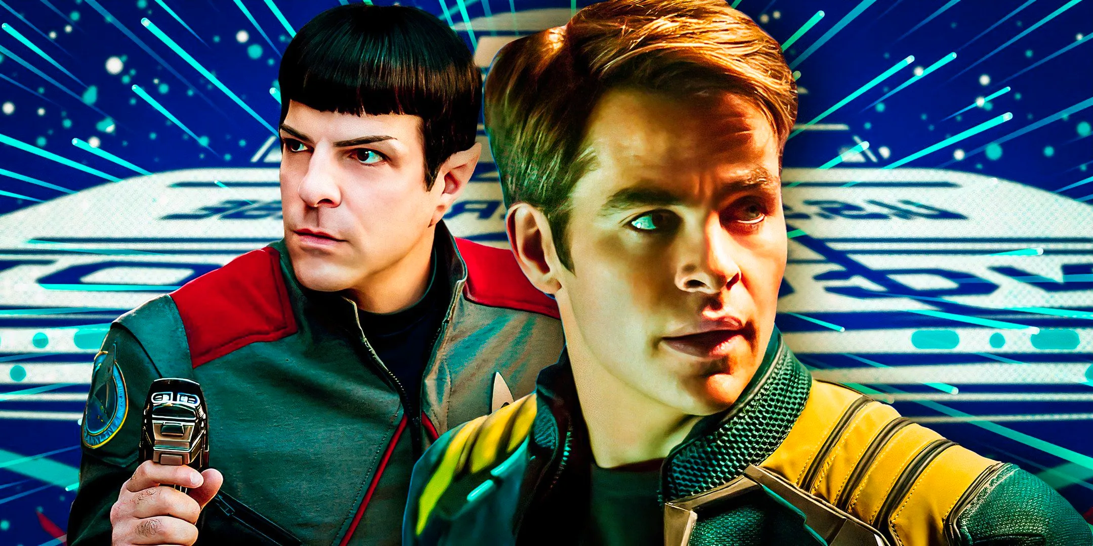 Chris Pine as Captain Kirk and Zachary Quinto as Spock in Star Trek Beyond Image