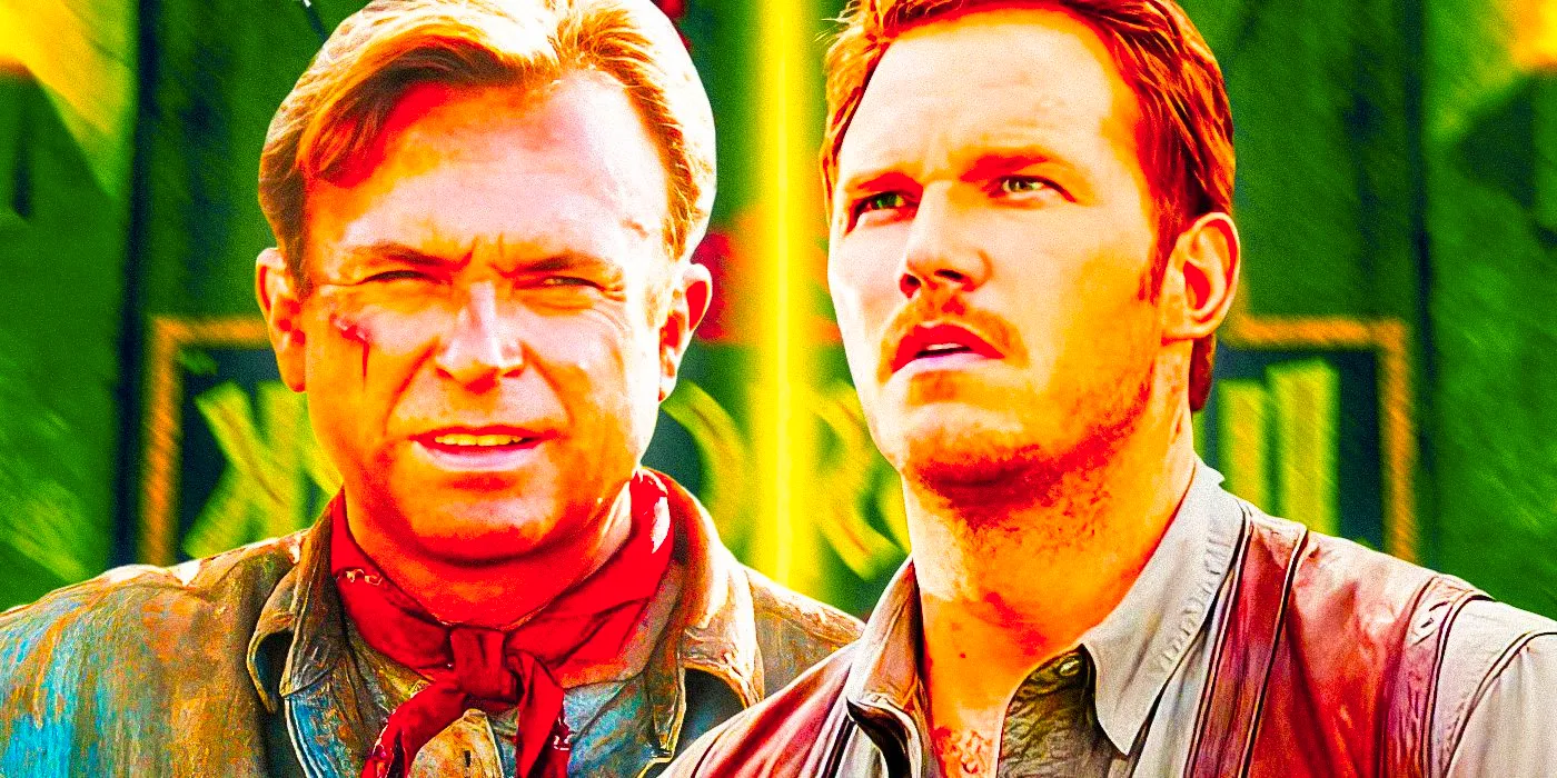 Chris Pratt as Grady Owen from Jurassic World and Sam Neill as Alan Grant from Jurassic Park Image