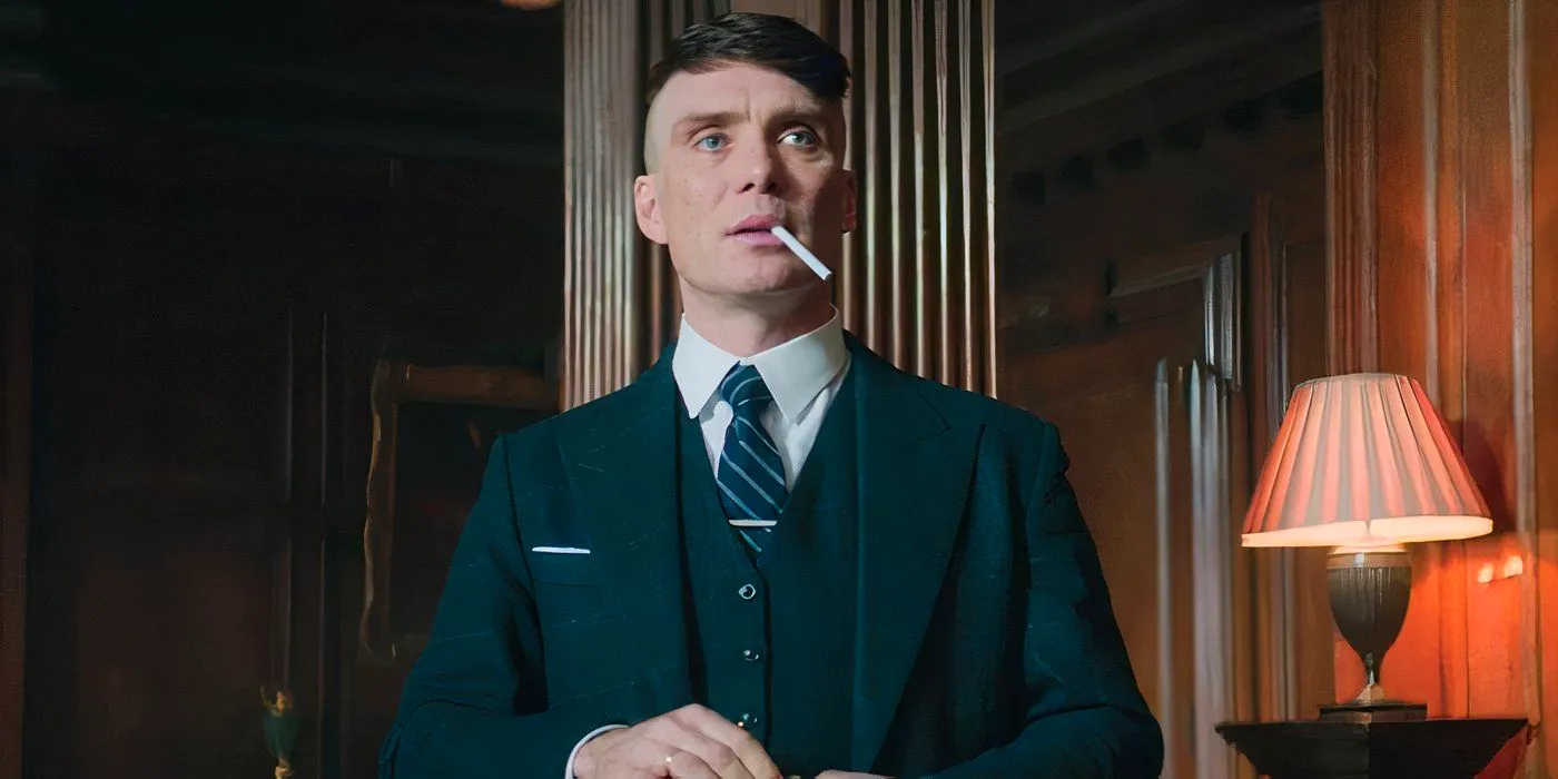 Cillian Murphy as Tommy Shelby smoking a cigarette in Peaky Blinders season 5, episode 1. Image