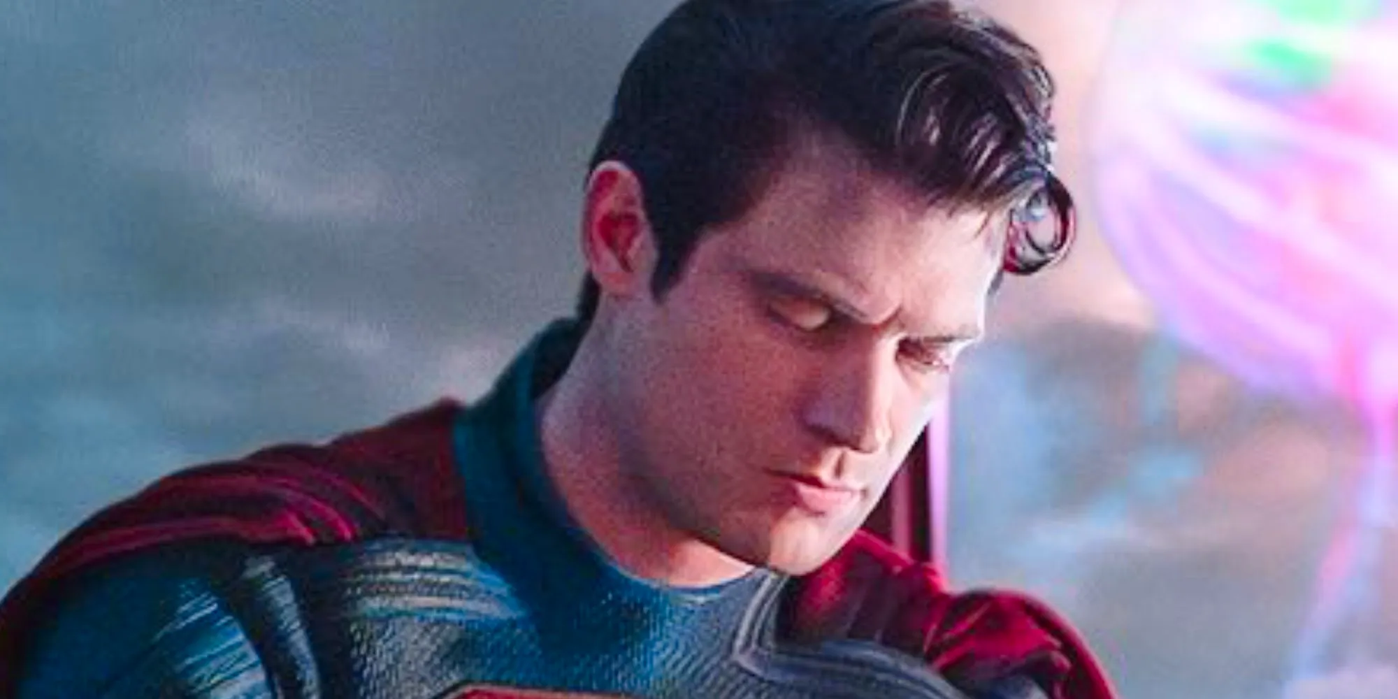 Close up of first released image of 2025 Superman with David Corenswet's hair curl Image