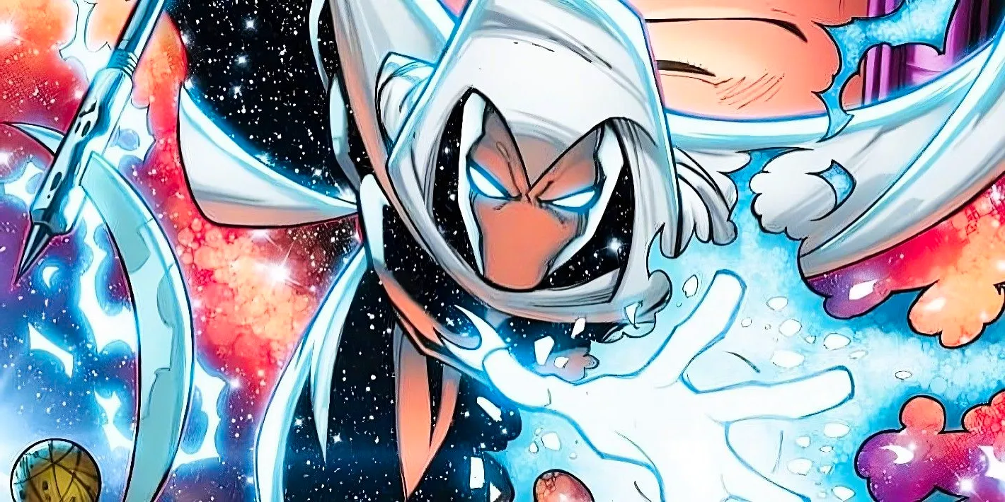 Close up of Moon Knight looking reminiscent of Silver Surfer, as the herald of Galactus Image