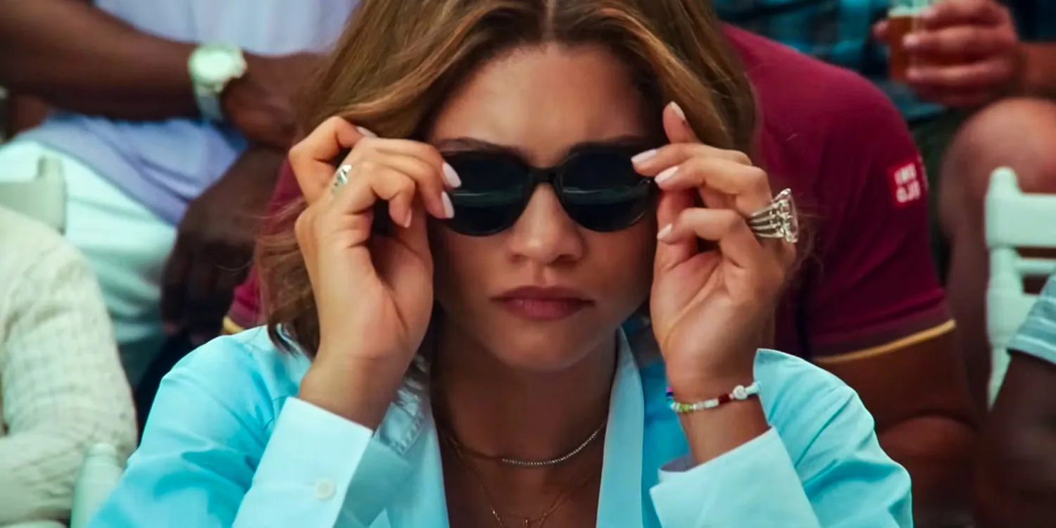 Close-up of Tashi (Zendaya) putting on sunglasses in Challengers Image