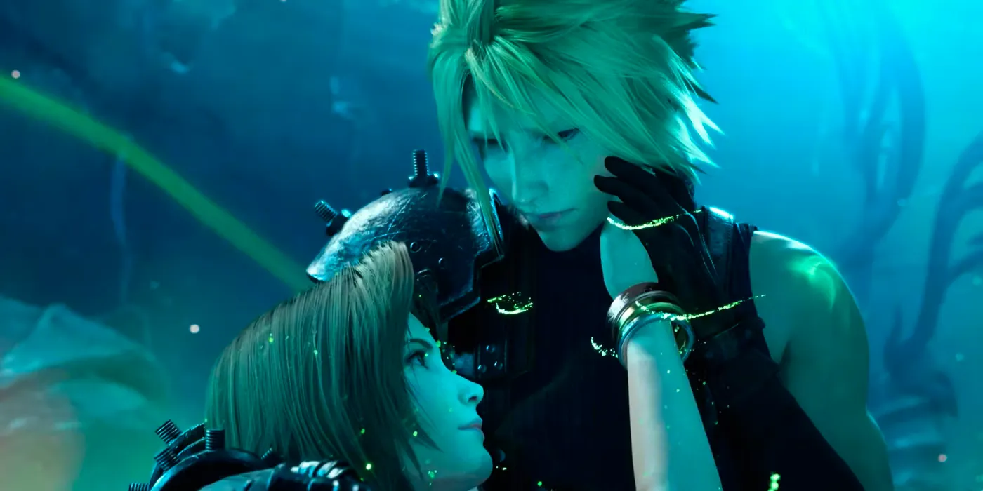 Cloud holding Aerith in his arms before she dies  Image